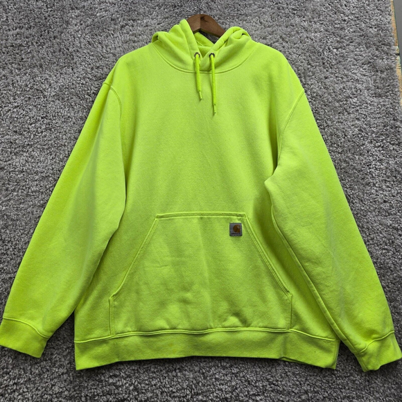 Carhartt Other - Carhartt Hoodie Men 2XL Neon Yellow Sweatshirt Sweater Spell Out Sleeve Loose